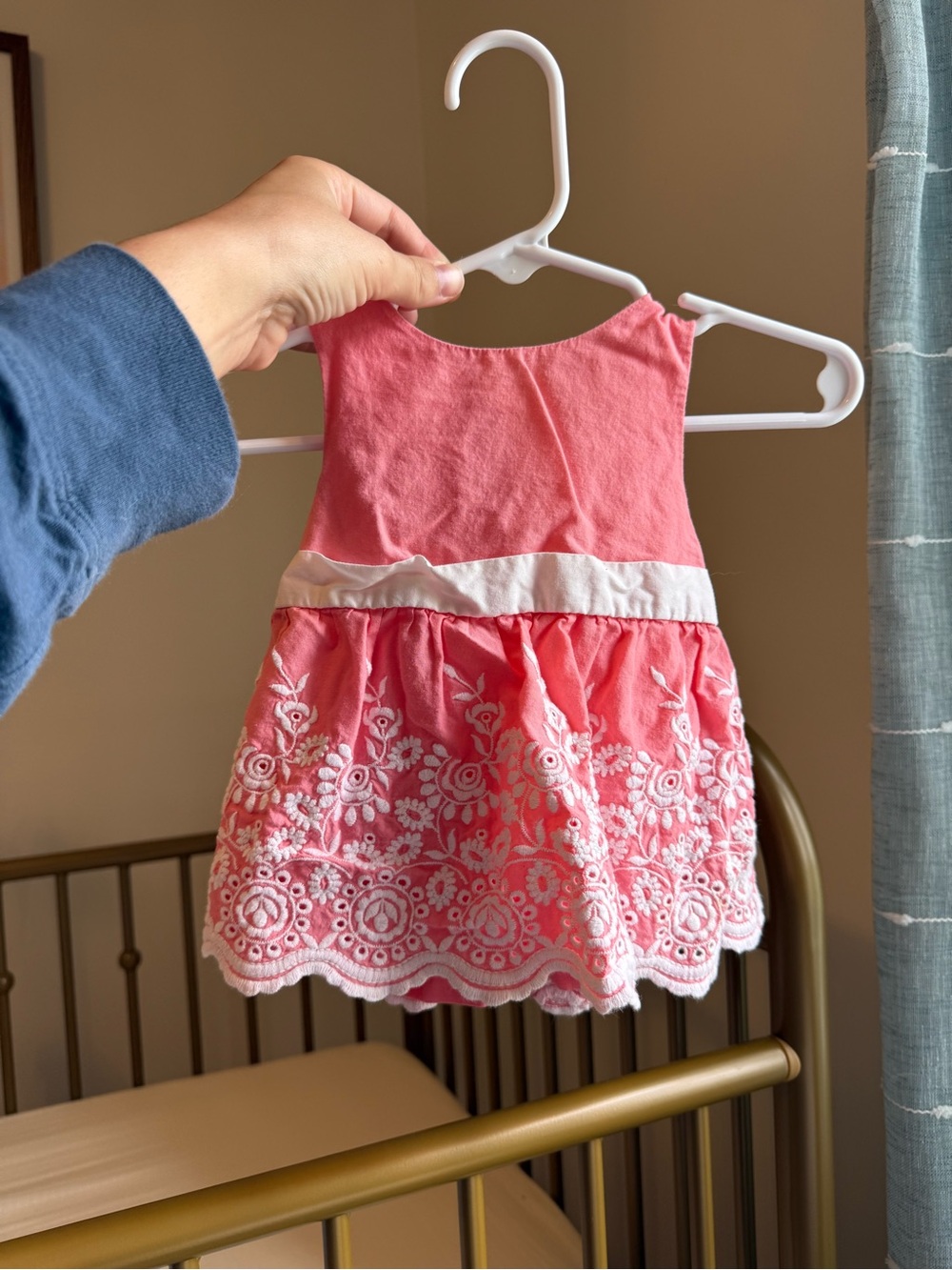 Janie and Jack Coral Pink and White Embroidered Floral Dress
